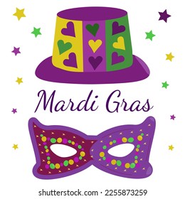Celebration greeting card with traditional mardi gras symbols