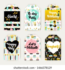 Celebration Greeting Gift Labels. Vector Illustration of Birthday Card Design with Lettering.