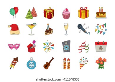 Celebration Hand Drawn Colored Vector Icons 1