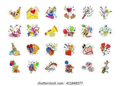 Celebration Hand Drawn Colored Vector Icons 3