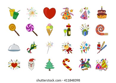 Celebration Hand Drawn Colored Vector Icons 2