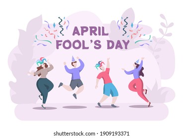 Celebration Happy April Fools' Day wearing a Jester Hat background design concept. Vector Illustration.