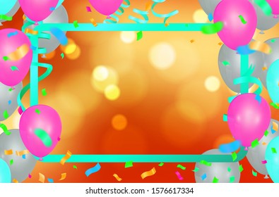 Celebration & Happy birthday banner and balloons Pink and silver isolated on background