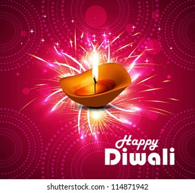 Celebration Happy diwali diya festival pink colorful vector illustration