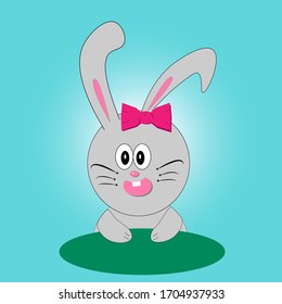 Celebration happy easter. Grey easter bunny. Design easter holiday. Happy animal character. Cartoon rabbit.  Symbol happiness. Cute and cheerful easter rabbit. Vector Illustration.