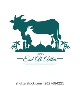 Celebration of happy eid al adha with Sacrificial Animal Silhouettes poster or banner design decoration