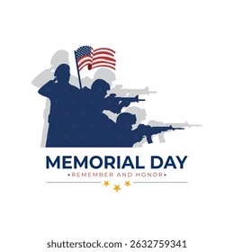Celebration of happy Memorial day with army soldier silhouette banner or poster art background