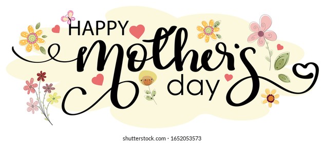 celebration Happy Mother's Day Calligraphy vector with flowers and leaves. Greeting  Card vector. Illustration Mother's day