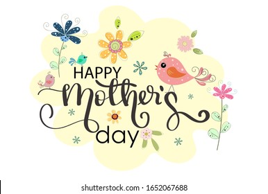 celebration Happy Mother's Day Calligraphy vector with flowers and leaves. Greeting  Card vector the best mom. Illustration Mother's day