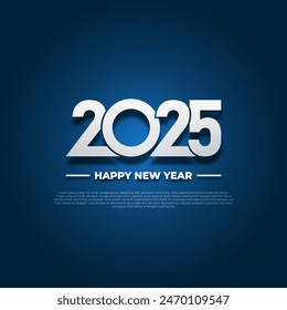 celebration of happy new year 2025 silver number for greeting card poster design on dark blue background