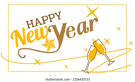 Celebration for Happy new year in newyear 2019 with ribbon and star is can made it for new year card or for banner is vector icon it's long version 