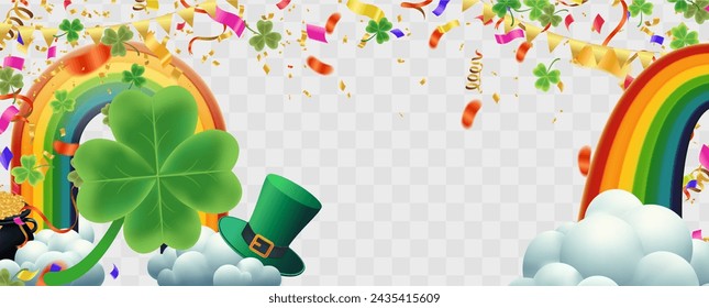 Celebración Feliz Día de San Patricio Fondo para el cartel, hojas de trébol y verde, bandera Feliz Patricio. , cabecera o banner, ilustración vectorial, diseño de arte