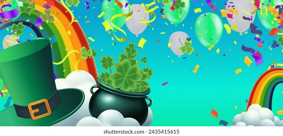 Celebration Happy St. Patricks Day Background for poster, clover leaves and green, banner Happy Patrick. ,header or banner, Vector illustration, art design