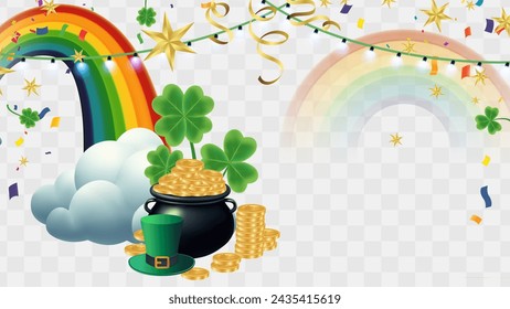 Celebration Happy St. Patricks Day Background for poster, clover leaves and green, banner Happy Patrick. ,header or banner, Vector illustration, art design