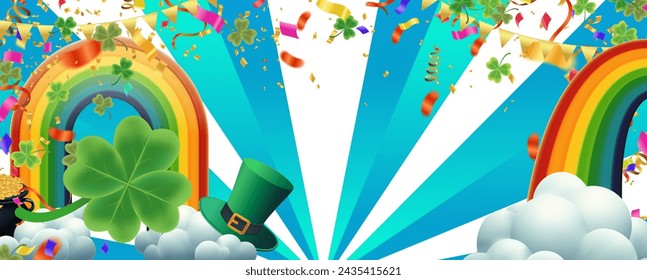 Celebration Happy St. Patricks Day Background for poster, clover leaves and green, banner Happy Patrick. ,header or banner, Vector illustration, art design