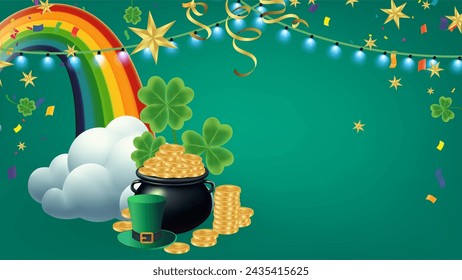 Celebration Happy St. Patricks Day Background for poster, clover leaves and green, banner Happy Patrick. ,header or banner, Vector illustration, art design