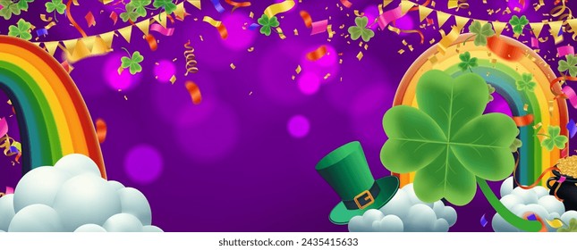 Celebration Happy St. Patricks Day Background for poster, clover leaves and green, banner Happy Patrick. ,header or banner, Vector illustration, art design