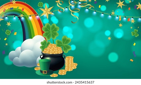 Celebration Happy St. Patricks Day Background for poster, clover leaves and green, banner Happy Patrick. ,header or banner, Vector illustration, art design