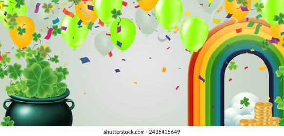 Celebration Happy St. Patricks Day Background for poster, clover leaves and green, banner Happy Patrick. ,header or banner, Vector illustration, art design