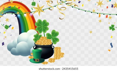 Celebration Happy St. Patricks Day Background for poster, clover leaves and green, banner Happy Patrick. ,header or banner, Vector illustration, art design