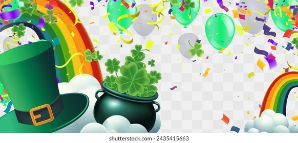 Celebration Happy St. Patricks Day Background for poster, clover leaves and green, banner Happy Patrick. ,header or banner, Vector illustration, art design
