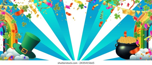 Celebration Happy St. Patricks Day Background for poster, clover leaves and green, banner Happy Patrick. ,header or banner, Vector illustration, art design