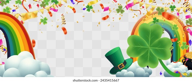 Celebration Happy St. Patricks Day Background for poster, clover leaves and green, banner Happy Patrick. ,header or banner, Vector illustration, art design