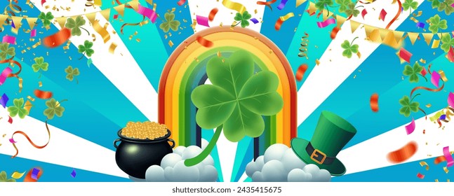 Celebration Happy St. Patricks Day Background for poster, clover leaves and green, banner Happy Patrick. ,header or banner, Vector illustration, art design