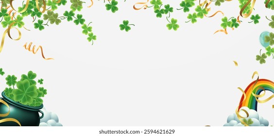 Celebration Happy St. Patricks Day Background for poster, clover leaves and green, banner Happy Patrick. ,header or banner, Vector illustration, art design