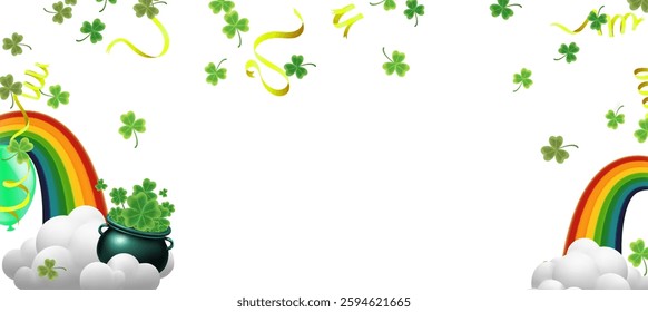 Celebration Happy St. Patricks Day Background for poster, clover leaves and green, banner Happy Patrick. ,header or banner, Vector illustration, art design