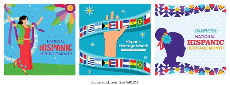 Celebration of Hispanic Heritage Month. Cultural and ethnic diversity. Get to know the culture and history of the Latin community. Hispanic Heritage Month concept. Set flat vector illustration.