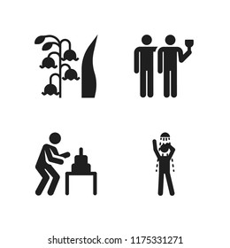 celebration icon. 4 celebration vector icons set. birthday cake, drinking and lily icons for web and design about celebration theme