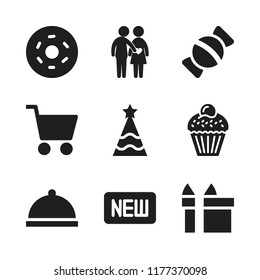 celebration icon. 9 celebration vector icons set. gift, doughnut and candy icons for web and design about celebration theme