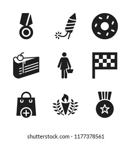celebration icon. 9 celebration vector icons set. olympics torch, donut and flag icons for web and design about celebration theme