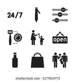 celebration icon. 9 celebration vector icons set. black tie, bottle and give flower icons for web and design about celebration theme