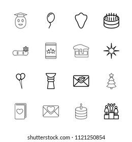 Celebration icon. collection of 16 celebration outline icons such as animal fang, balloon, cake, love letter, star, ranking. editable celebration icons for web and mobile.