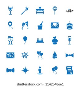 Celebration icon. collection of 25 celebration filled icons such as bow tie, glasses clink, cake, pine-tree, love letter. editable celebration icons for web and mobile.