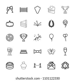 Celebration icon. collection of 25 celebration outline icons such as pumpkin, fence, animal fang, baloon, balloon, bow tie. editable celebration icons for web and mobile.