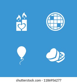 Celebration icon. collection of 4 celebration filled icons such as sweet box, candle heart, disco ball. editable celebration icons for web and mobile.
