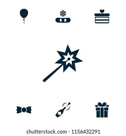 Celebration icon. collection of 7 celebration filled icons such as bow tie, sparklers, snowflake, champagne, present. editable celebration icons for web and mobile.