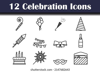 Celebration Icon Set. Bold outline design with editable stroke width. Vector Illustration.