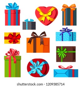 Celebration icon set of colorful gift boxes.