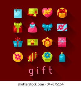 Celebration icon set of colorful gift boxes.