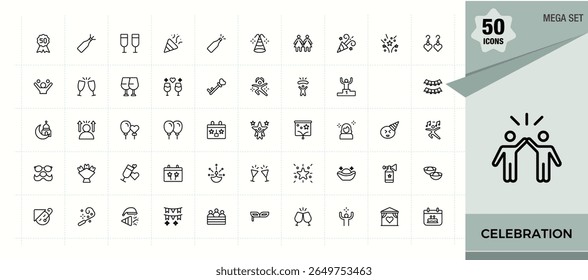 Celebration icon set. Containing dance, decoration, birthday, festival and more. Event icon set. Isolated icons. Editable stroke collections.