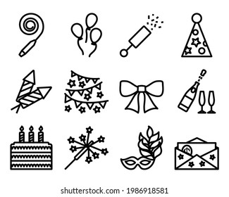 Celebration Icon Set. Editable Bold Outline Design. Vector Illustration.
