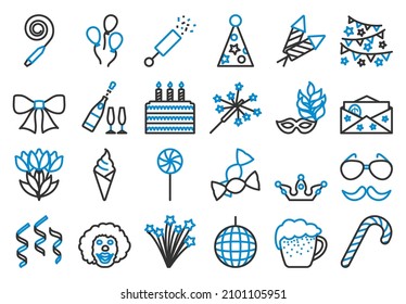Celebration Icon Set. Editable Bold Outline With Color Fill Design. Vector Illustration.