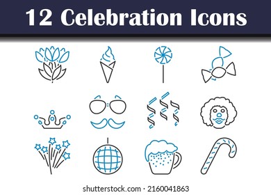 Celebration Icon Set. Editable Bold Outline With Color Fill Design. Vector Illustration.