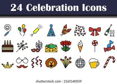 Celebration Icon Set. Editable Bold Outline With Color Fill Design. Vector Illustration.