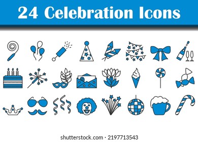 Juego de iconos de celebración. Contorno de negrita editable con diseño de relleno de color. Ilustración vectorial.