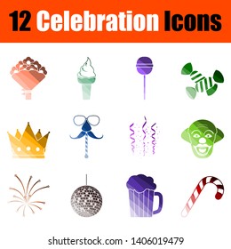 Celebration Icon Set. Flat Color Ladder Design. Vector Illustration.